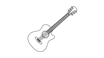 Simple line drawing of an acoustic guitar on white background