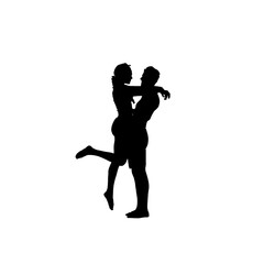 Romantic couple silhouette in a loving embrace