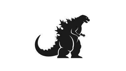 Silhouette of Giant Monster in Iconic Pose on White Background