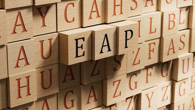 eap questions and answers on wooden blocks.close up of wooden blocks,Business Concept.3D rendering.