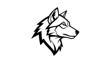 Black and white wolf head illustration in minimalist style