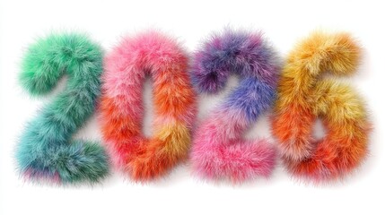 Fluffy colorful 2026, fuzzy number shapes, isolated, white background