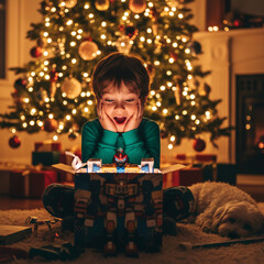 little girl with christmas presents