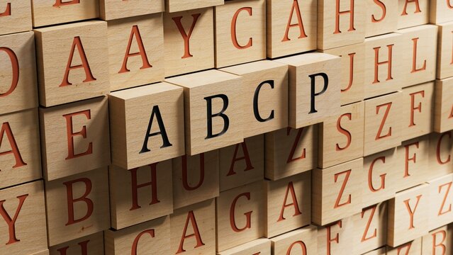 Word abcp on wooden blocks with copy space.close up of wooden blocks,Business Concept.3D rendering.