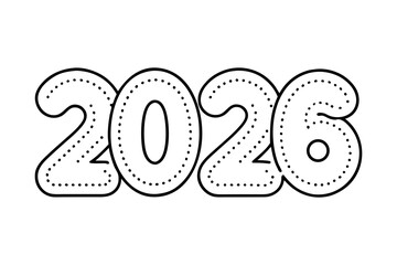 Dotted outline 2026, minimalistic white background, modern design, festive year illustration, decorative number, graphic element, clean style, editable vector, creative concept, digital art for 2026