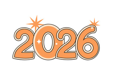 Elegant 2026 text with serif typography, clean design, sparkling icons, festive modern celebration concept, luxury minimal style, bright white background, perfect for holiday and New Year graphics.