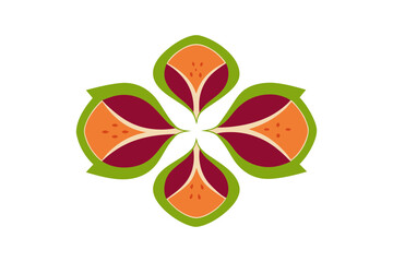 Fresh fig slices arranged to form a symmetrical four-petal flower on white background, creative fruit composition, healthy food concept, top view, vibrant natural texture, minimalistic design