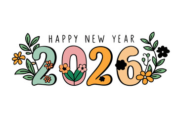 Elegant floral corner decoration for Happy New Year 2026 celebration, festive flowers, leaves, and ornamental design, perfect for greeting cards, invitations, and holiday creative projects