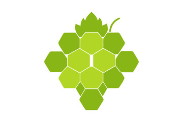 Fresh ripe grapes in honeycomb hexagon pattern, colorful geometric top view on white background, minimal fruit art, healthy natural produce, symmetrical layout, organic snack idea.