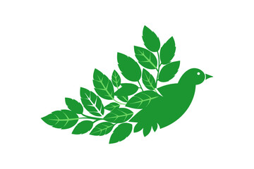 Leafy greens arranged into a creative bird silhouette, healthy vegetarian concept, fresh vegetables shaped like a bird, nature-inspired food art, green salad design on white background.