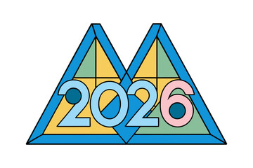 Geometric Triangle Mosaic Design for 2026 on Clean White Background, Modern Abstract Polygon Pattern, Minimal Contemporary Shape Composition for Trendy Graphic Artwork and Digital Illustration