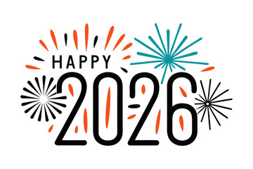 Minimal upward firework line illustration for Happy New Year 2026 on white background, clean festive abstract streaks, modern celebratory design suitable for holiday decoration and digital graphic use