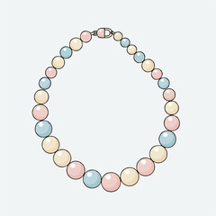 Obraz premium Elegant illustrated necklace featuring lustrous pastel pearls in various soft shades, symbolizing beauty, style, and refined fashion accessory design element