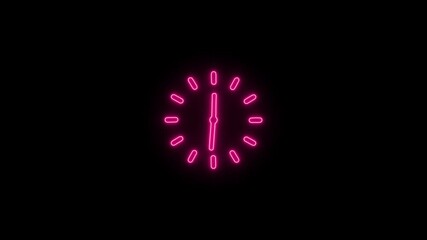 Pink Neon Clock with Glowing Outline and Hands on Black Background time - Powered by Adobe