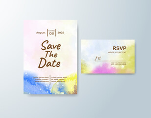 Wedding invitation with abstract splash watercolor