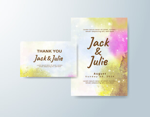 Wedding invitation with abstract splash watercolor