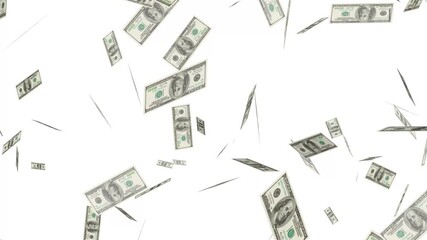 Dollars bills falling down animation. Money rain loop, Banknotes money flying, United States dollars falling transparent alpha channel 4k video. - Powered by Adobe