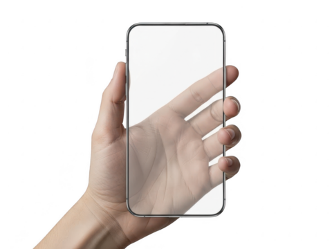 Hand holding a modern smartphone with a blank screen, isolated on transparent background - Powered by Adobe