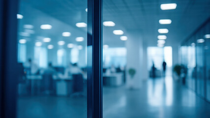 Modern office interior blurred background technology vibe for efficient work environment open space glass corridor corporate workplace