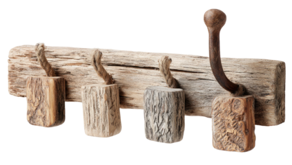 Rustic wood coat rack with varied hook styles