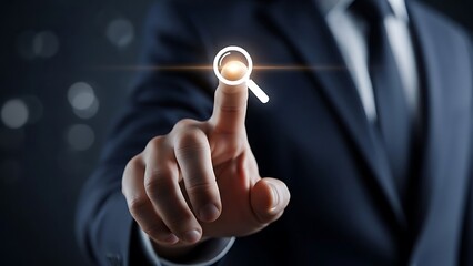 Businessman interacting with virtual interface on finger tip