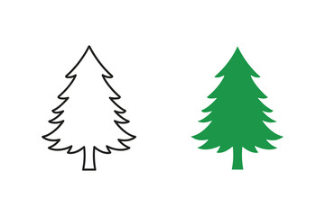Simple outline and green silhouette of a pine tree