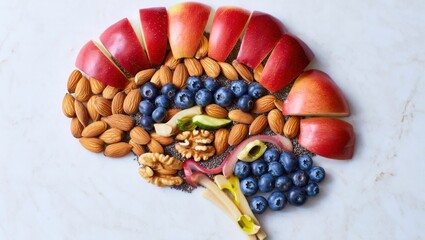 Healthy brain food arrangement of fruits and nuts