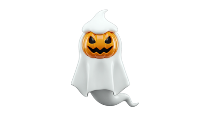 Halloween Pumpkin Ghost Floating on White Background