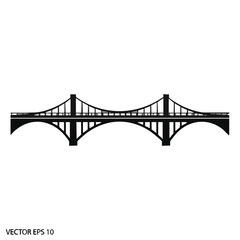Fototapeta premium Black silhouette of a suspension bridge with two main towers and arches.