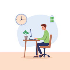 High Productivity Worker Illustration with Time and Energy Icon