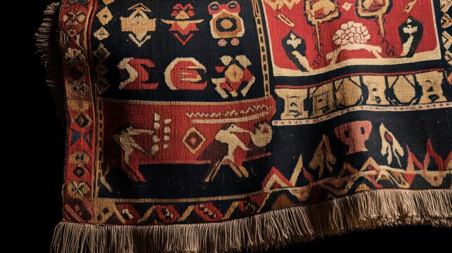 An Iban ritual Pua Kumbu textile, woven with powerful spiritual motifs, threads seem to writhe with captured spirits, dim longhouse light