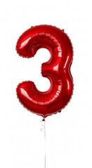 Shiny red number three balloon against white background for celebration