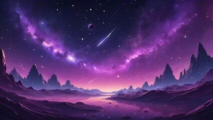 Fototapeta premium Mystical Deep-Space Terrain Surrounded by Radiant Violet Nebula Clouds