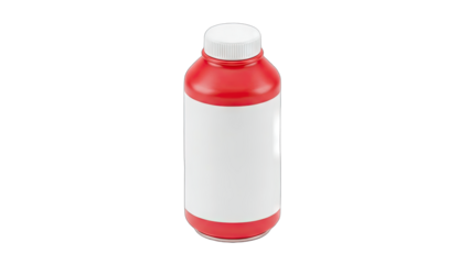 Red Bottle with White Label Isolated on White Background