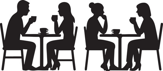 PrintSilhouettes of people enjoying coffee at tables