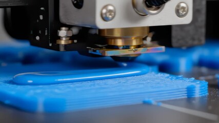 3d Printer Nozzle Extruding Blue Filament to Create a Shape