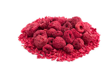 dried freeze-dried raspberries on a white background