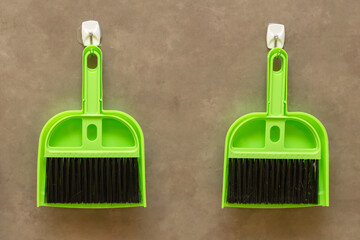 Green broom and dustpan sets