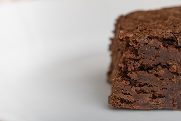 Brownie on white background with copy space