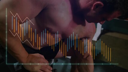 Male trainee adjusting grip, bracing elbow starting curls as HUD overlay mapping biceps contraction - Powered by Adobe