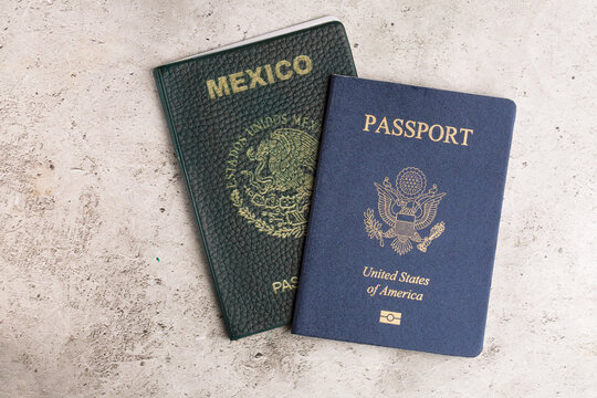 passport of Mexico and USA on a light background