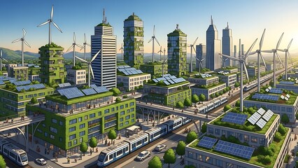 Aerial view of the stunning Miami cityscape and downtown business district skyline with modern skyscraper architecture