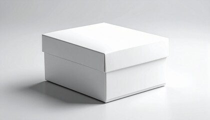 Elegant and simple white square box with a lid, ideal for product mockups, gift packaging, or a blank canvas for branding designs in a clean studio setting