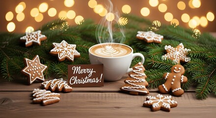 cup of coffee and christmas cookies