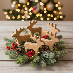 christmas decoration on wooden surface