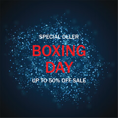 Boxing Day Sale Banner with Snowy Blue Background and Offer