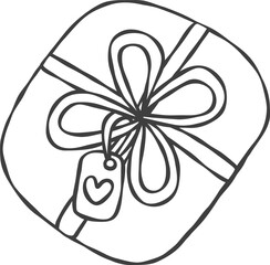 Wrapped Gift Box with Ribbon for Valentine's Surprise Handdrawn Doodle