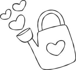 A Watering Can Sprinkling Hearts Handdrawn Doodle
