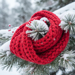 red knitting scarf on tree