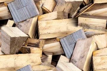 Fotobehang Brandhout Seamless firewood pile background with real wood details  © Dmitrii